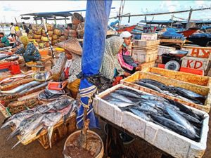 Ibu ibu menjual ikan di pasar