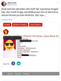 Unggahan profil caleg Mulan Jameela