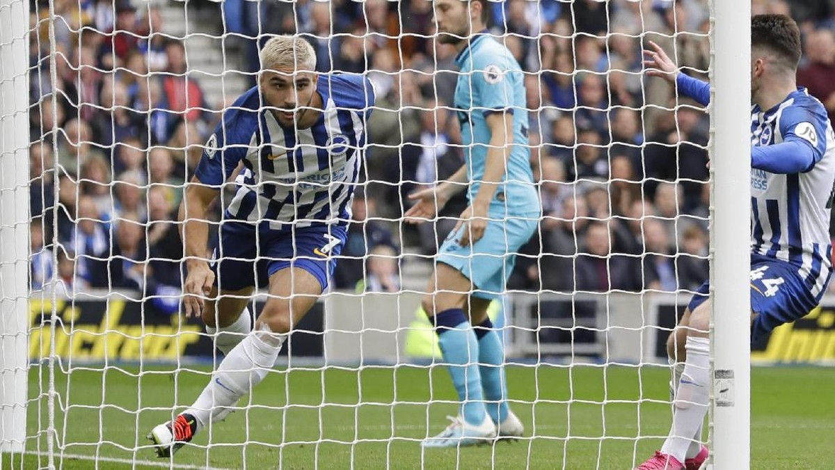 Tottenham Hotspur sementara tertinggal 0-2 dari Brighton & Hove Albion di babak pertama pekan kedelapan Liga Inggris 2019/2020. (Foto: Kirsty Wigglesworth/AP Photo)