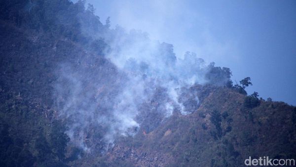 Penampakan Kepulan Asap Kebakaran di Gunung Malabar Bandung