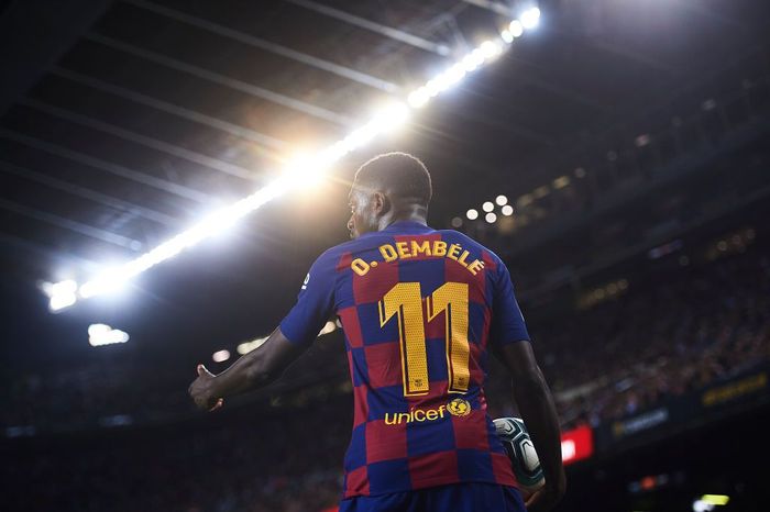 Ousmane Dembele BARCELONA, SPAIN - OCTOBER 06: Ousmane Dembele of FC Barcelona looks on during the Liga match between FC Barcelona and Sevilla FC at Camp Nou on October 06, 2019 in Barcelona, Spain. (Photo by Aitor Alcalde/Getty Images)