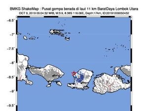 Gempa M 3,9 Terjadi di Lombok