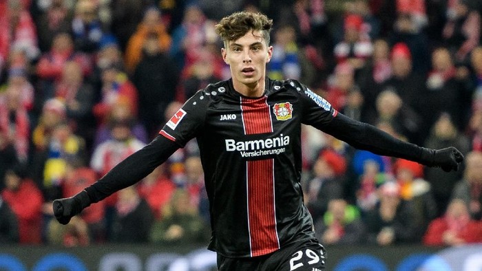 MAINZ, GERMANY - FEBRUARY 08: Kai Havertz of Leverkusen celebrates after scoring the 1-2 lead during the Bundesliga match between 1. FSV Mainz 05 and Bayer 04 Leverkusen at the Opel Arena on February 08, 2019 in Mainz, Germany. (Photo by JÃ¶rg SchÃ¼ler/Getty Images)