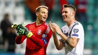 Jerman masih harus menunggu sebelum bisa memastikan tempat di putaran final Piala Eropa 2020. Tim arahan Joachim Loew itu bisa memastikan diri lolos dengan kemenangan atas Belarusia dan Irlandia Utara di laga-laga berikutnya. REUTERS/Ints Kalnins.
