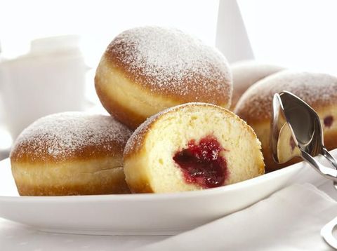 Bismarck donuts filled with raspberry jam