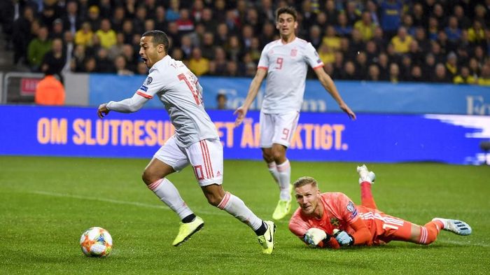 Timnas Spanyol lolos ke putaran final Piala Eropa 2020 (Anders Wiklund / TT via AP)