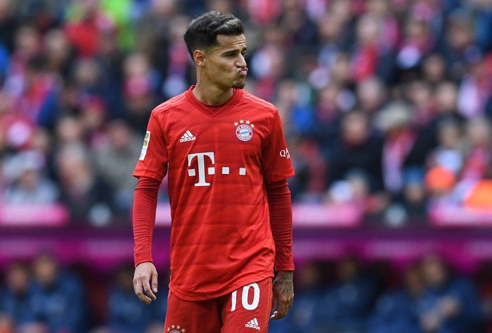Bayern Munichs Brazilian midfielder Philippe Coutinho reacts during the German first division Bundesliga football match FC Bayern Munich vs TSG 1899 Hoffenheim in Munich, southern Germany, on October 5, 2019. (Photo by Christof STACHE / AFP) / DFL REGULATIONS PROHIBIT ANY USE OF PHOTOGRAPHS AS IMAGE SEQUENCES AND/OR QUASI-VIDEO