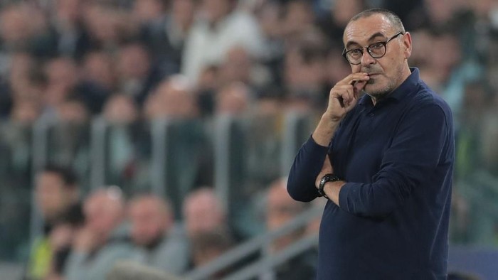 TURIN, ITALY - OCTOBER 22:  Juventus coach Maurizio Sarri looks on during the UEFA Champions League group D match between Juventus and Lokomotiv Moskva at Allianz Stadium on October 22, 2019 in Turin, Italy.  (Photo by Emilio Andreoli/Getty Images)