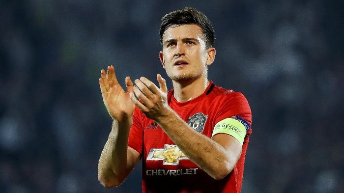 BELGRADE, SERBIA - OCTOBER 24: Harry Maguire of Manchester United applauds the fans after the UEFA Europa League group L match between Partizan and Manchester United at Partizan Stadium on October 24, 2019 in Belgrade, Serbia. (Photo by Srdjan Stevanovic/Getty Images)