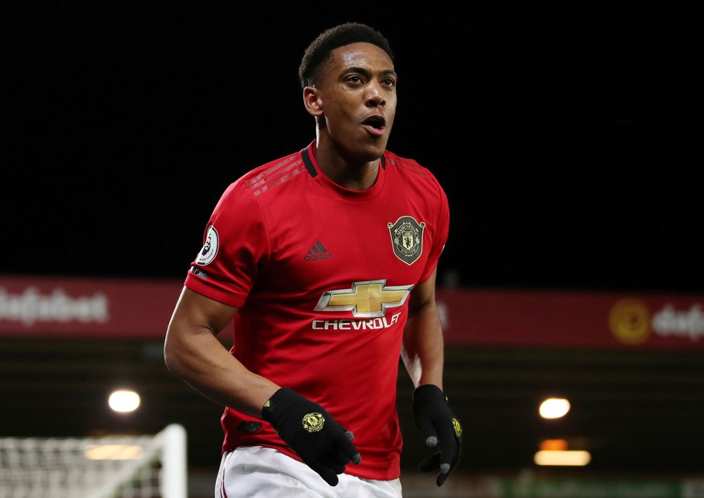 Soccer Football - Premier League - Norwich City v Manchester United - Carrow Road, Norwich, Britain - October 27, 2019  Manchester United's Anthony Martial celebrates scoring their third goal   REUTERS/Chris Radburn  EDITORIAL USE ONLY. No use with unauthorized audio, video, data, fixture lists, club/league logos or 