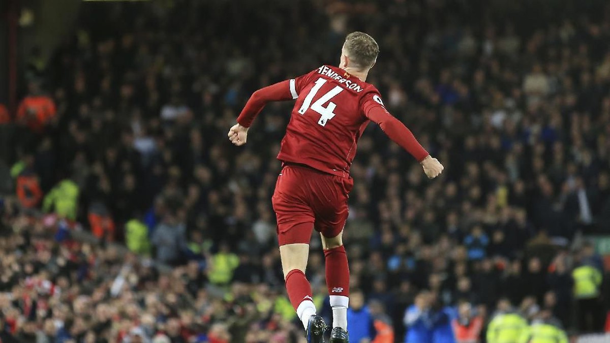 Jordan Henderson mencetak satu gol ke gawang Tottenham Hotspur (AP Photo/Jon Super)