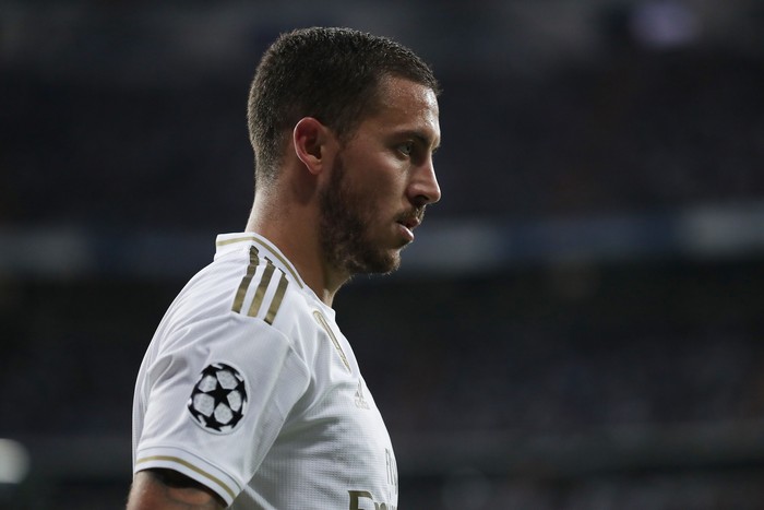 MADRID, SPAIN - OCTOBER 01: Eden Hazard of Real Madrid CF in action during the UEFA Champions League group A match between Real Madrid and Club Brugge KV at Bernabeu on October 01, 2019 in Madrid, Spain. (Photo by Gonzalo Arroyo Moreno/Getty Images)