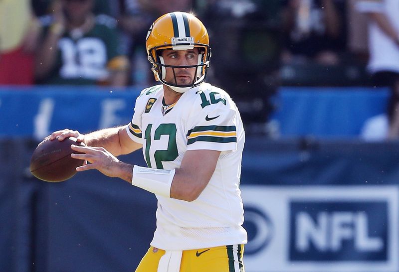 CARSON, CALIFORNIA - NOVEMBER 03: Aaron Rodgers #12 of the Green Bay Packers throws a pass during the first half against the Los Angeles Chargers at Dignity Health Sports Park on November 03, 2019 in Carson, California. (Photo by Sean M. Haffey/Getty Images)