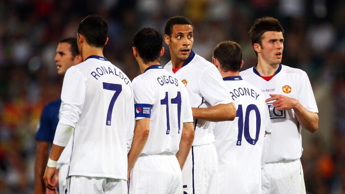 Skuat Manchester United di final Liga Champions 2008/2009. Di antaranya ada Cristiano Ronaldo hingga Rio Ferdinand. (Foto: Laurence Griffiths/Getty Images)