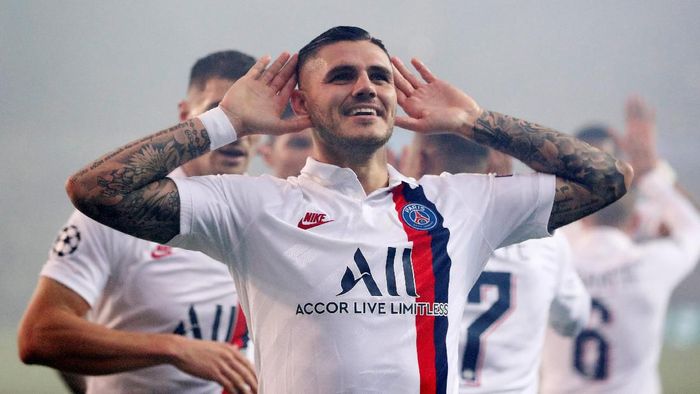 mauro icardi Soccer Football - Champions League - Group A - Club Brugge v Paris St Germain - Jan Breydel Stadium, Bruges, Belgium - October 22, 2019 Paris St Germains Mauro Icardi celebrates scoring their third goal REUTERS/Francois Lenoir