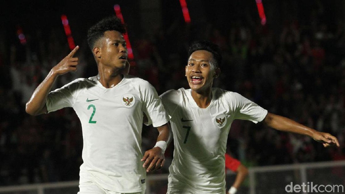 Amiruddin Bagas Kaffa Arrizqi merayakan gol ke gawang Hong Kong. Indonesia menang 4-0 di lanjutan Kualifikasi Piala Asia U-19 2020. (Foto: Rifkianto Nugroho/detikSport)