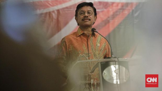 Menkominfo Johnny G Plate saat peluncuran portal aduanasn.id dan penandatanganan SKB penanganan radikaliesme ASN di Jakarta. Selasa, 12 Novber 2019. CNN Indonesia/Adhi Wicaksono