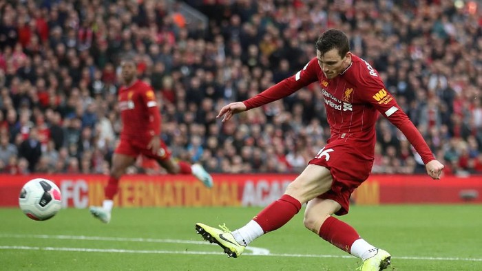 FILE PHOTO: Soccer Football - Premier League - Liverpool v Leicester City - Anfield, Liverpool, Britain - October 5, 2019  Liverpools Andrew Robertson in action  Action Images via Reuters/Carl Recine  EDITORIAL USE ONLY. No use with unauthorized audio, video, data, fixture lists, club/league logos or 