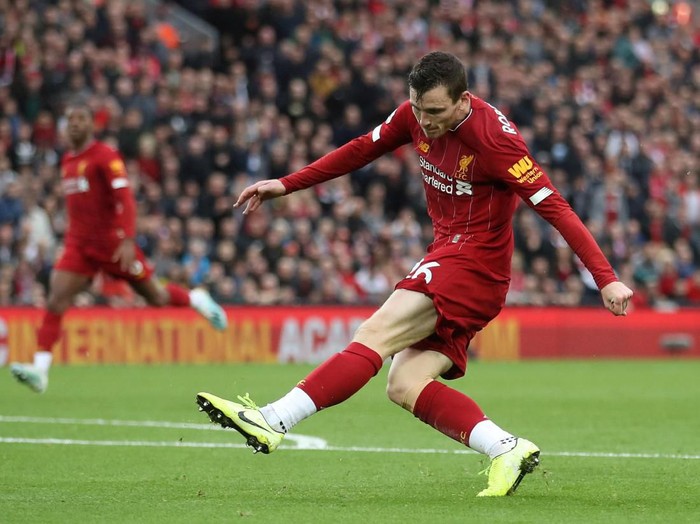 FILE PHOTO: Soccer Football - Premier League - Liverpool v Leicester City - Anfield, Liverpool, Britain - October 5, 2019  Liverpool's Andrew Robertson in action  Action Images via Reuters/Carl Recine  EDITORIAL USE ONLY. No use with unauthorized audio, video, data, fixture lists, club/league logos or 
