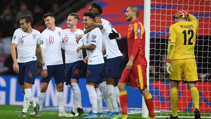 Inggris lolos ke Piala Eropa 2020 usai menang 7-0 atas Montenegro (Foto: Mike Hewitt/Getty Images)