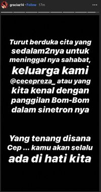 Ucapan duka Gracia Indri untuk Cecep Reza