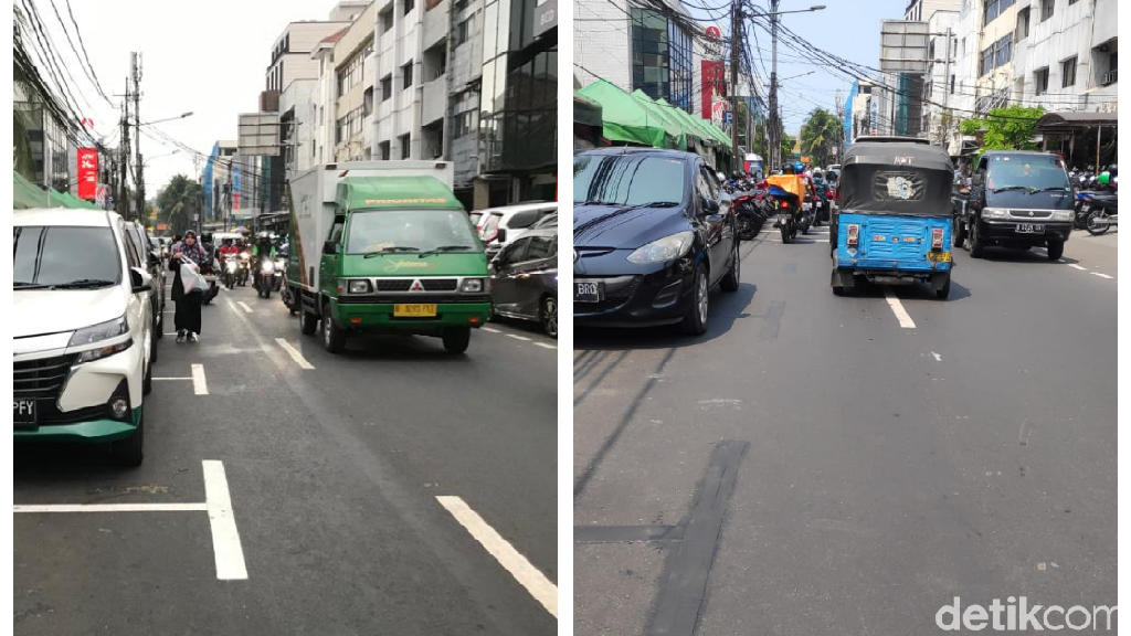 Before-After Penghapusan Marka Parkir yang Serobot Jalan di Jakpus