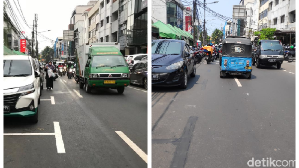 Before-After Penghapusan Marka Parkir yang Serobot Jalan di Jakpus
