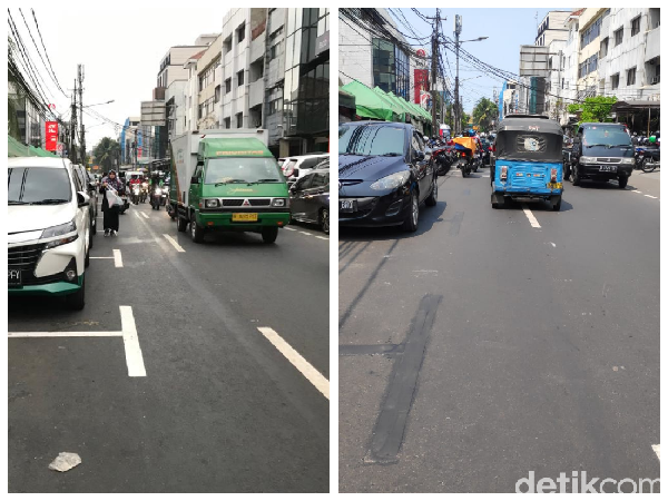 Before-After Penghapusan Marka Parkir yang Serobot Jalan di Jakpus