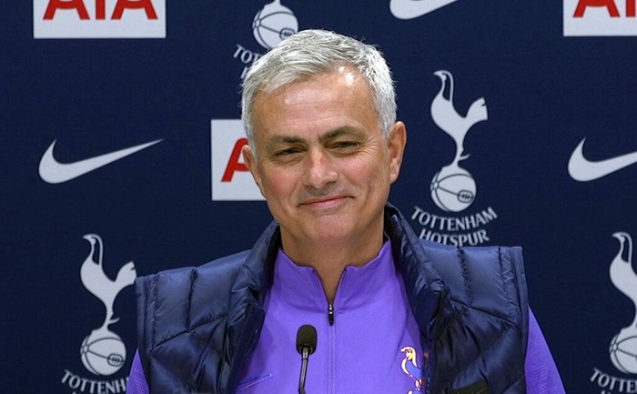 Image taken from PA Video showing newly appointed Tottenham Hotspur manager Jose Mourinho during a press conference at Tottenham Hotspur Training Centre, in London, Thursday Nov. 21, 2019.  Mourinho is back in the English Premier League management by joining Tottenham. (PA Video/PA via AP)