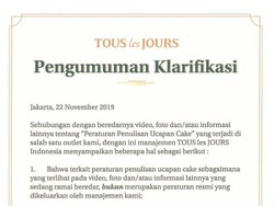 TOUS les JOURS Disiplinkan Karyawan yang Pasang Larangan Ucapan Natal di Cake