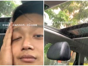 Kasihan, Pengendara Kehujanan Gara-gara Sunroof Mobil Macet!