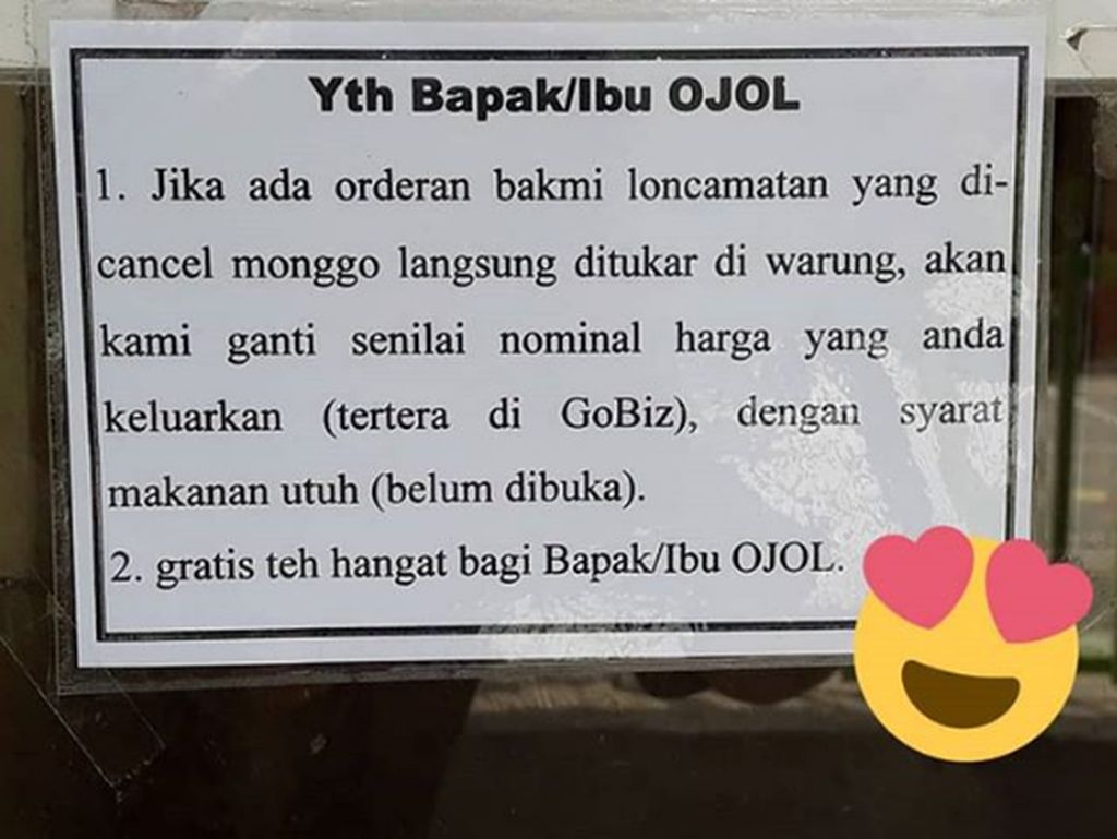 Kedai Bakmi Ini Keluarkan Kebijakan Bantu Driver Ojol yang Pesanannya Dibatalkan Kedai Bakmi Ini Keluarkan Kebijakan Bantu Driver Ojol yang Pesanannya Dibatalkan