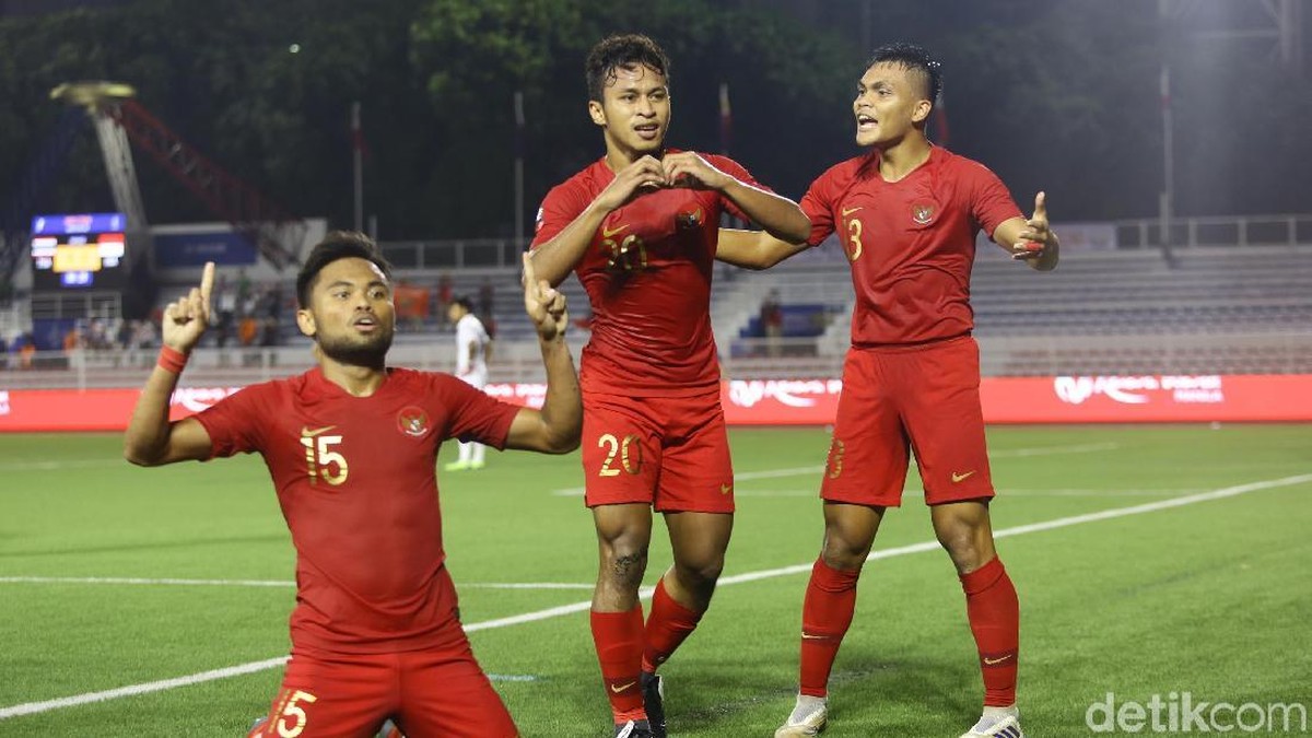 Timnas Indonesia U-22 unggul 1-0 atas Laos di babak pertama laga terakhir Grup B SEA Games 2019. (Foto: Grandyos Zafna/detikSport)