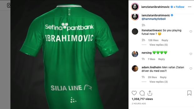 unggahan jersey Hammarby di akun Instagram Zlatan Ibrahimovic
