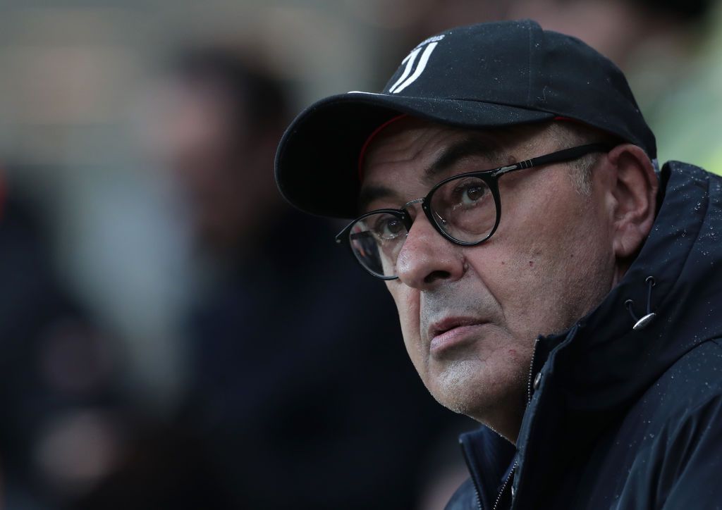 BERGAMO, ITALY - NOVEMBER 23:  Juventus coach Maurizio Sarri looks on during the Serie A match between Atalanta BC and Juventus at Gewiss Stadium on November 23, 2019 in Bergamo, Italy.  (Photo by Emilio Andreoli/Getty Images)