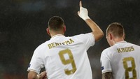 Madrid akhirnya memperoleh gol keduanya di menit ke-79. Benzema kembali menjebol gawang PSG untuk mengubah skor menjadi 2-0. Manu Fernandez/AP Photo.