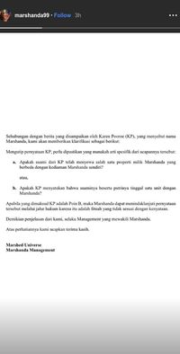 Kalrifikasi Marshanda lewat surat pernyataan manajemen