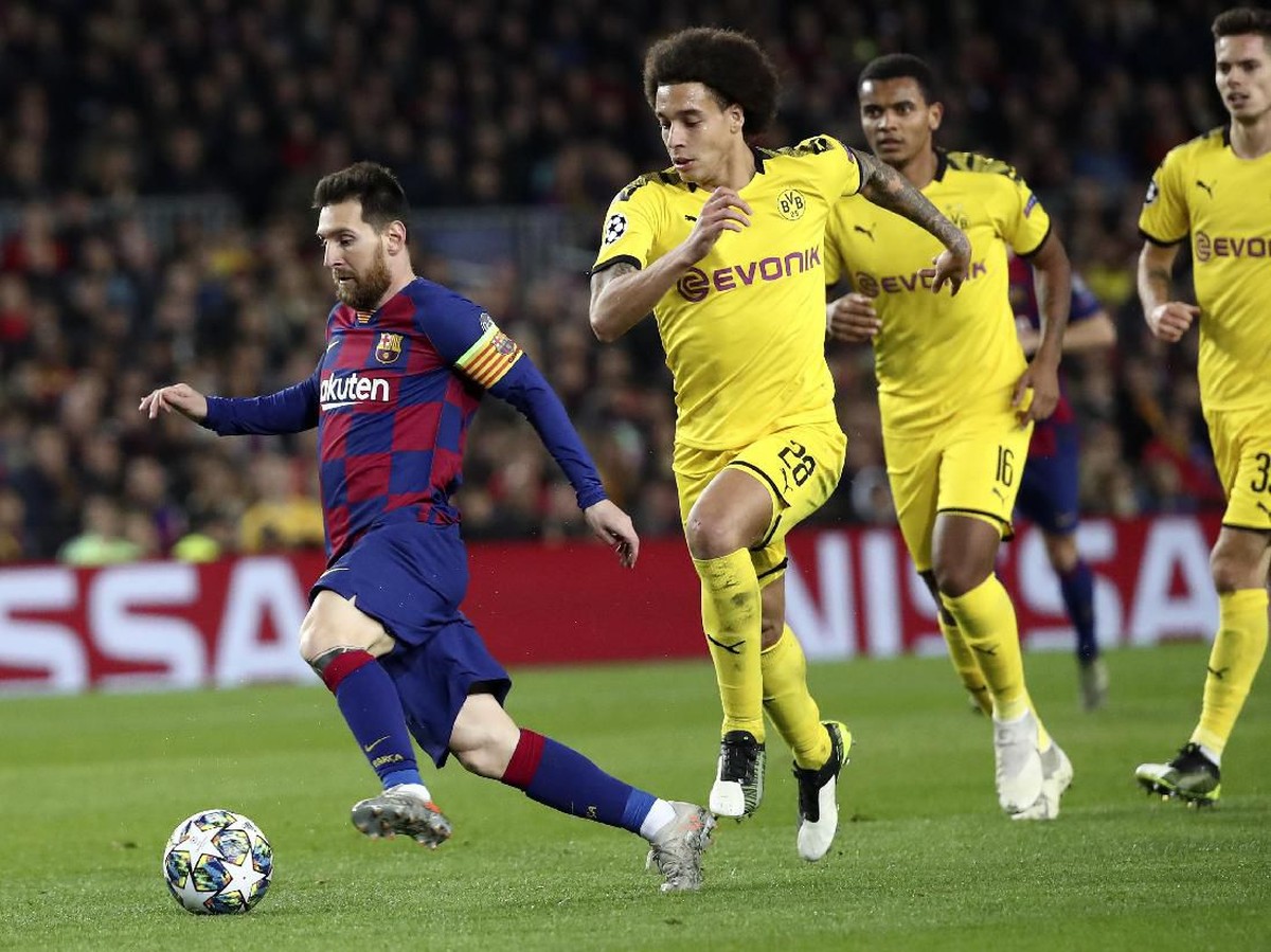 Aksi Lionel Messi di laga Barcelona vs Borussia Dortmund. (Foto: Emilio Morenatti/AP Photo)