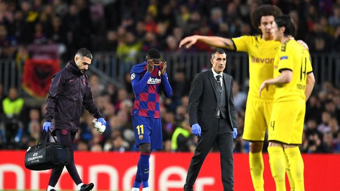 Winger Barcelona Ousmane Dembele lagi-lagi mengalami cedera. Foto: David Ramos / Getty Images Winger Barcelona Ousmane Dembele lagi-lagi mengalami cedera. Foto: David Ramos / Getty Images