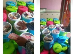 Bukan Besek, Bingkisan Makanan Berisi Uang Ini Pakai Termos Nasi