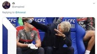 Akun @amspired merespon pemecatan Emery dengan mengirim gambar mantan pelatih Arsenal, Arsene Wenger. Pria asal Prancis seperti sedang melakukan gerakan dab (Foto: Twitter.com)
