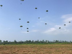 Antusias Warga Timika Lihat Aksi TNI Latihan Terjun Payung