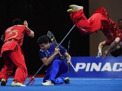 Aksi Wushu Beregu Putra yang Berbuah Emas