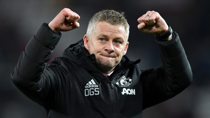 Manchester United v Tottenham Hotspur - Premier League
MANCHESTER, ENGLAND - DECEMBER 04: Ole Gunnar Solskjaer, Manager of Manchester United celebrates after the Premier League match between Manchester United and Tottenham Hotspur at Old Trafford on December 04, 2019 in Manchester, United Kingdom. (Photo by Stu Forster/Getty Images)