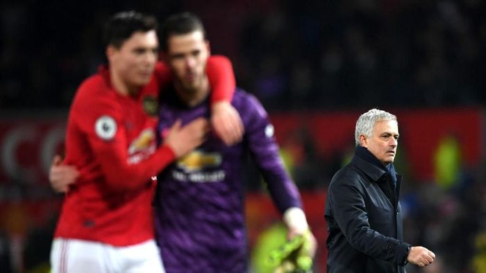 Jose Mourinho lanjutkan puasa kemenangan di Old Trafford. (Foto: Stu Forster/Getty Images) Jose Mourinho lanjutkan puasa kemenangan di Old Trafford. (Foto: Stu Forster/Getty Images)