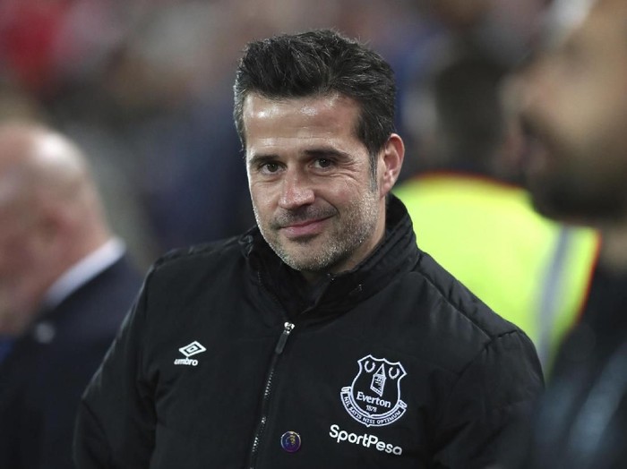 Everton's manager Marco Silva is seen before the English Premier League soccer match between Liverpool and Everton at Anfield Stadium, Liverpool, England, Wednesday, Dec. 4, 2019. (AP Photo/Jon Super)