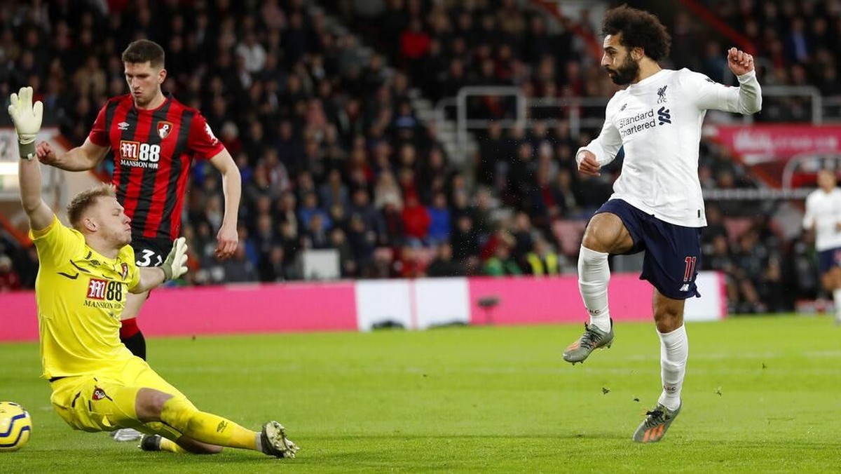 Mohamed Salah mencetak gol ke-63 dalam penampilan ke-100 di Liga Inggris. (Foto: Alastair Grant / AP Photo)