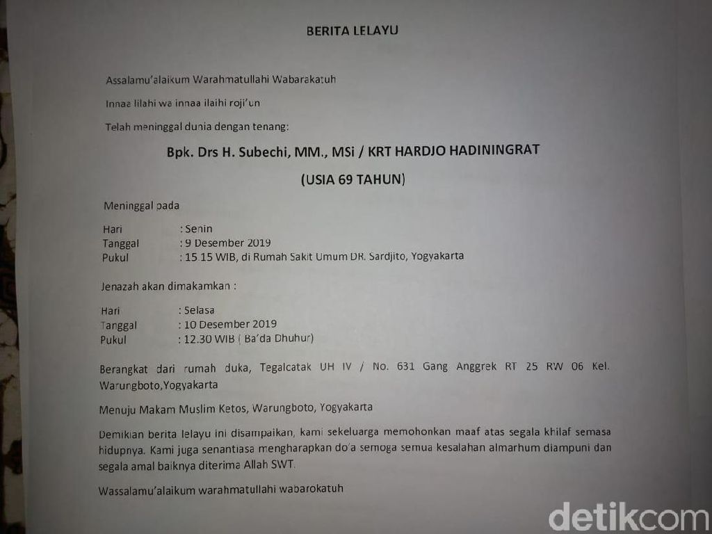 Subechi Eks Wabup Gunungkidul Meninggal Dunia Karena Sakit Subechi Eks Wabup Gunungkidul Meninggal Dunia Karena Sakit