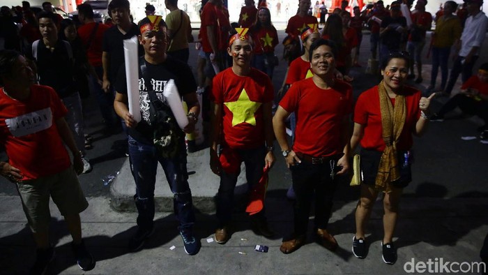 Timnas Indonesia U-22 dan Timnas Vietnam U-22 bertanding di partai final SEA Games 2019 yang dihelat di Rizal Memorial Stadium, Manila, Selasa (10/12/2019). Pertandingan disaksikan langsung oleh suporter kedua tim.