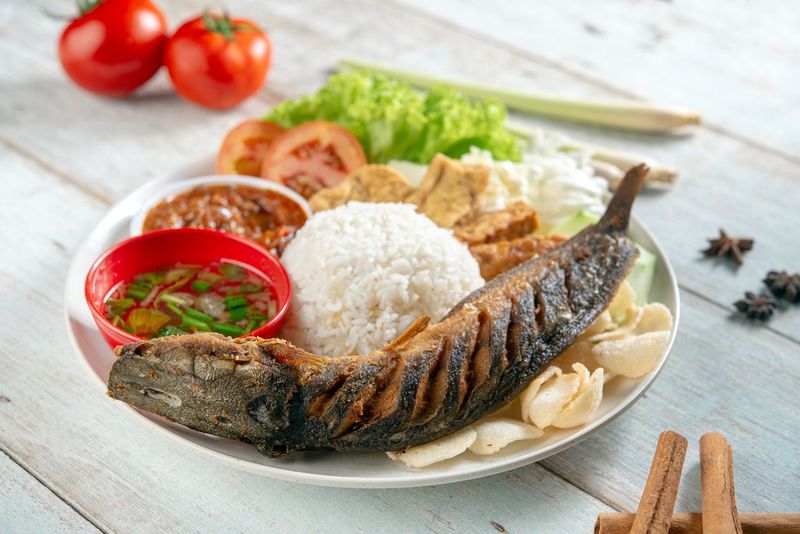 Fried catfish rice with sambal, popular traditional Malay or Indonesian local food.